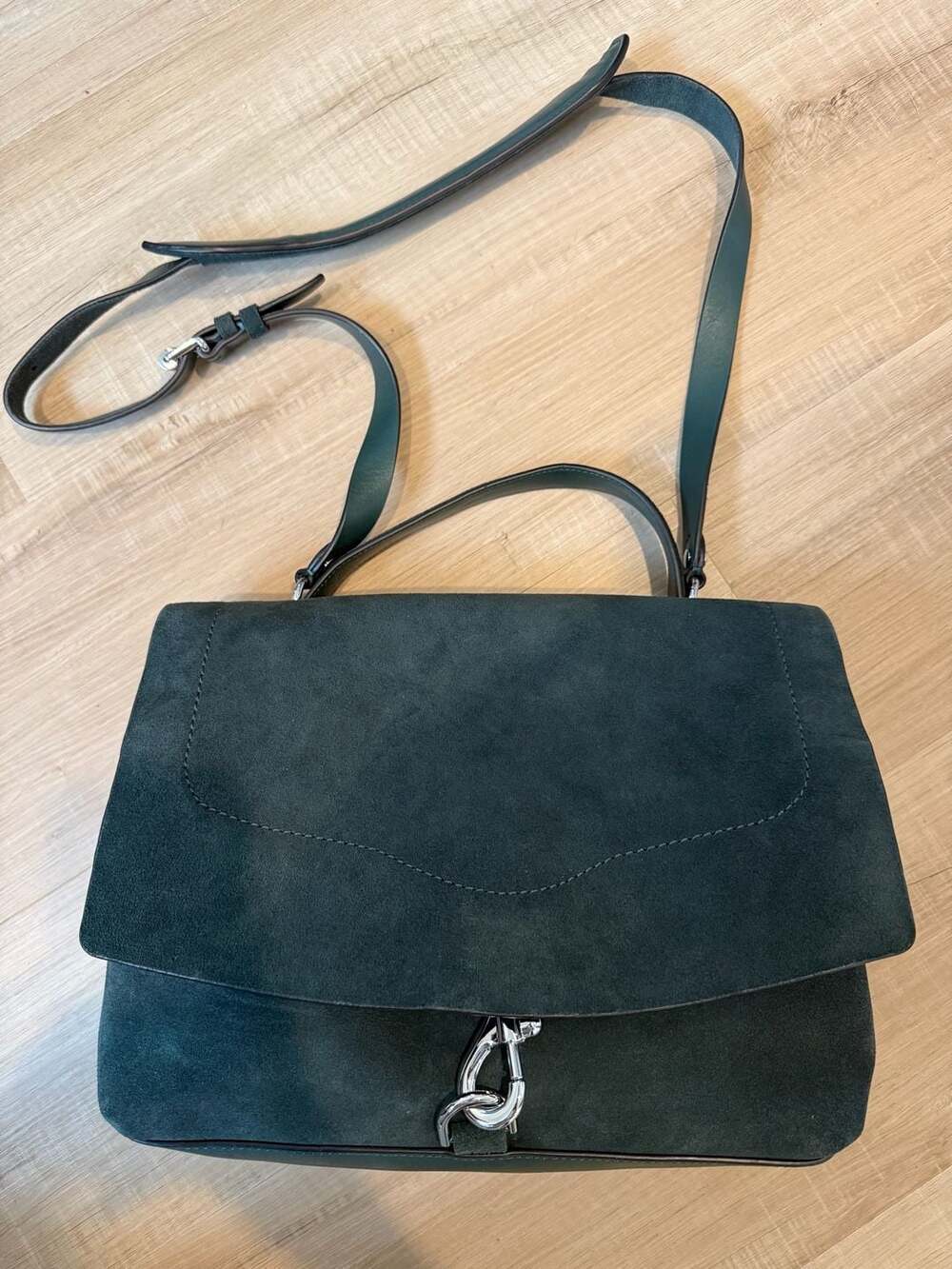 Rebecca Minkoff Darren Messenger Bag Dark Green Suede and Leather